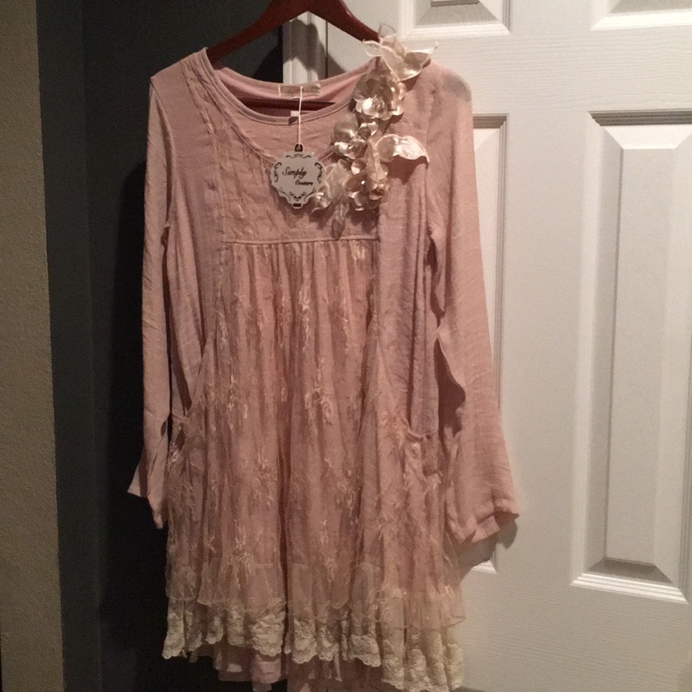 Blush toned lace detailed dress